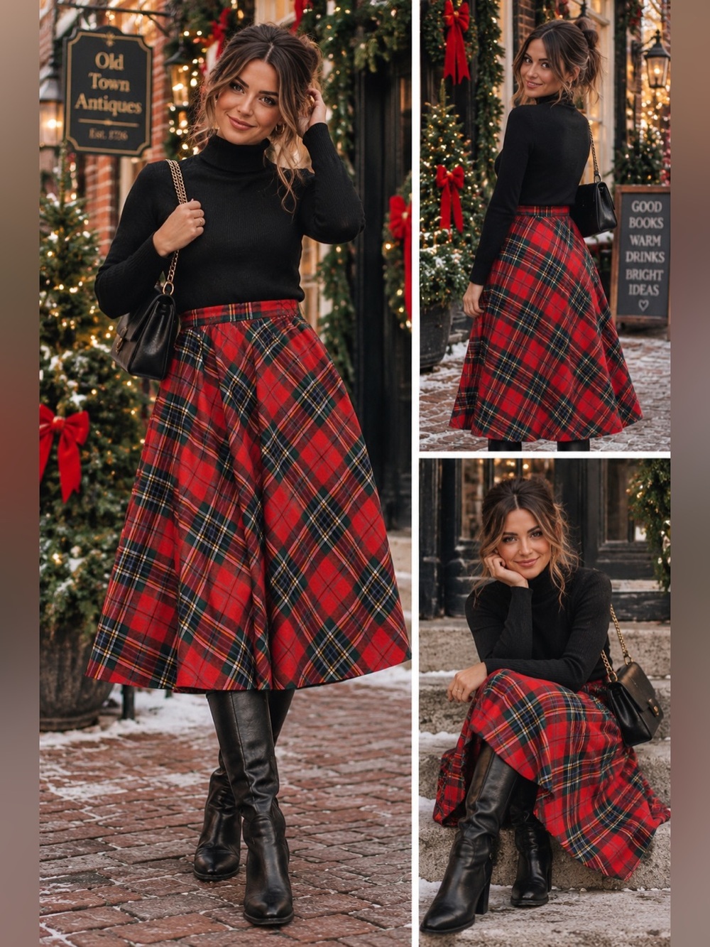Vintage Summit of Boston Red Tartan Plaid Wool Blend Midi Skirt Christmas Preppy
